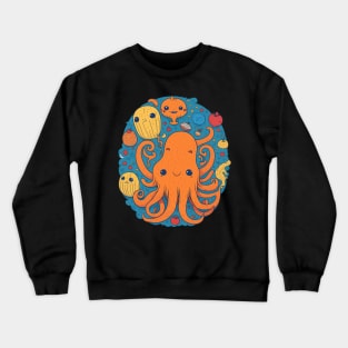 cute food doodle octopus Crewneck Sweatshirt